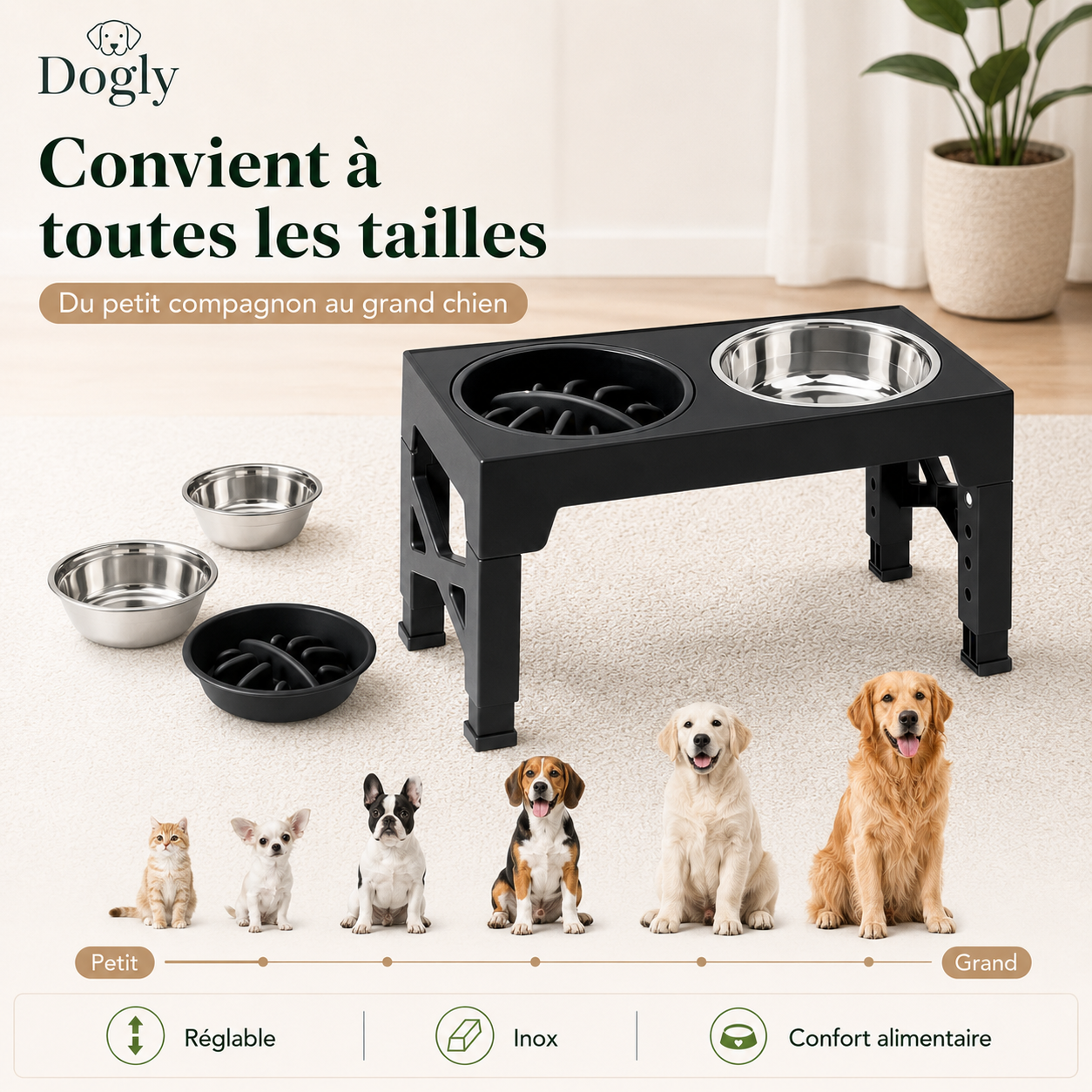 Gamelle Surélevée Réglable Dogly pour Chien