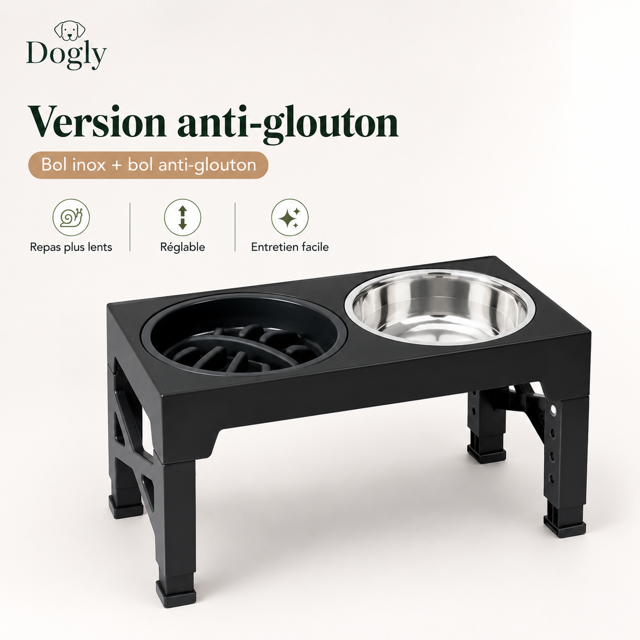 Gamelle Surélevée Réglable Dogly pour Chien